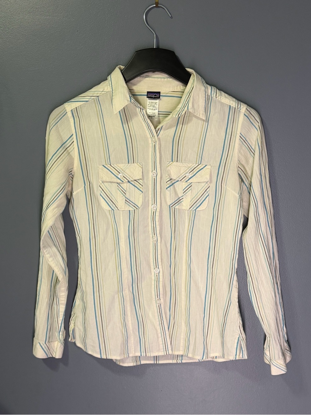 Patagonia Cream Shirt with Light Blue Stripe Button-Down